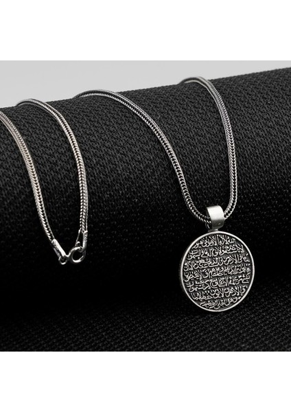 Ayetel Kürsi ve Nazar Dualı 925 Ayar Gümüş Erkek Kolye