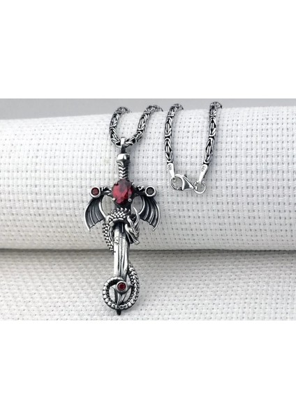 Ejderha Şovalye Model Zirkon Taşlı 925 Ayar Gümüş Erkek Kolye