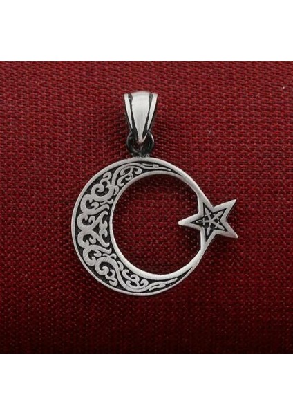 Ay Yıldız Tasarımlı 925 Ayar Gümüş Erkek Kolye Ucu
