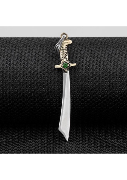 Yeşil Taşlı Mogol Kılıcı Zirkon Taşlı 925 Ayar Gümüş Erkek Kolye