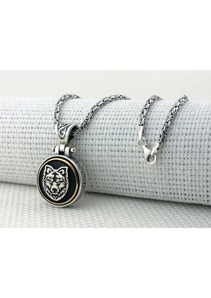 Bozkurt Tasarımlı Kral Zincirli Ortası Dönen 925 Ayar Gümüş Erkek Kolye