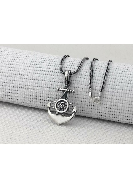 Çapa Dümen Tasarımlı 925 Ayar Gümüş Erkek Kolye