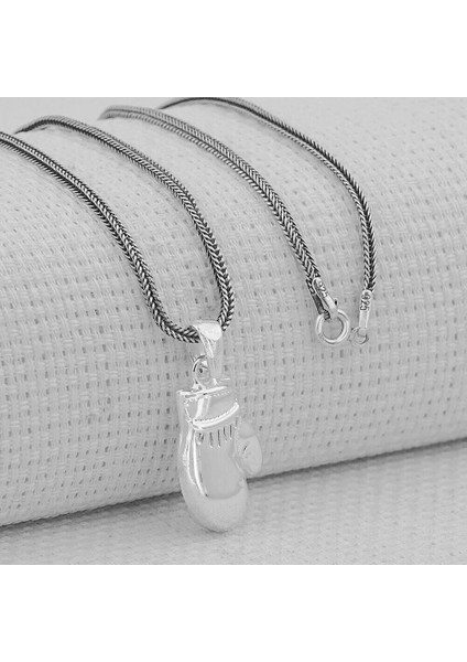 Boks Eldiveni Ucu Küçük 925 Ayar Gümüş Erkek Kolye