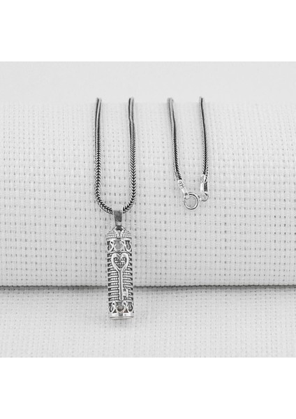 Kalp Anahtar Dualı Cevşen 925 Ayar Gümüş Erkek Kolye