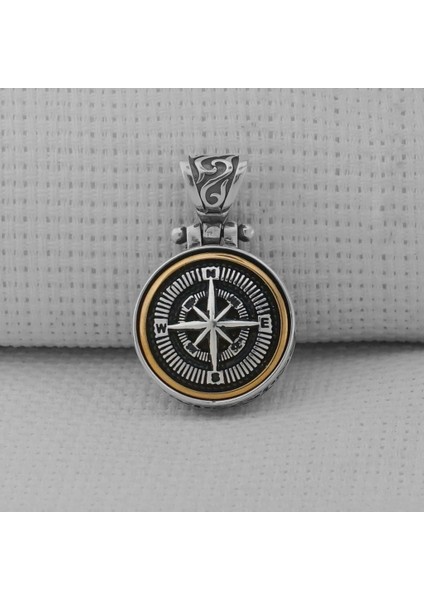 Pusula Tasarımlı Ortası Dönen 925 Ayar Gümüş Erkek Kolyesi Ucu