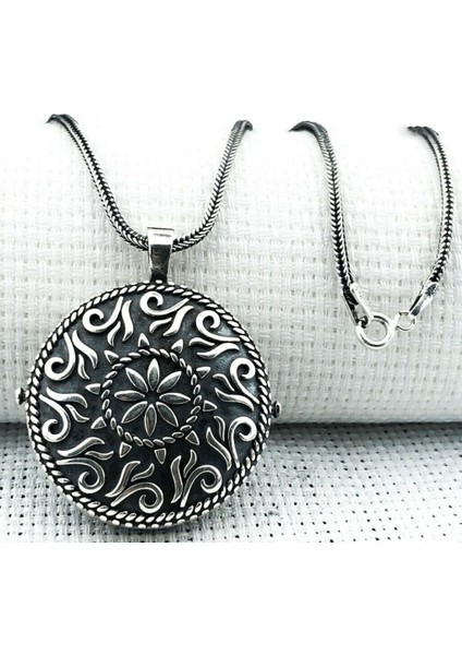 Yuvarlak Cevşen Muska Kabi 925 Ayar Gümüş Erkek Kolye