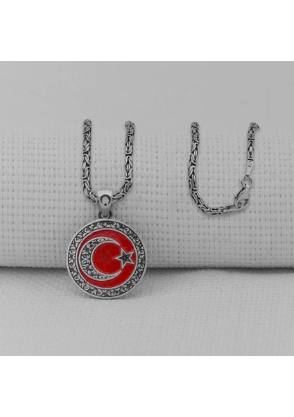 Gravur Işlemeliorta Boy Ay Yıldız 925 Ayar Gümüş Erkek Kolye