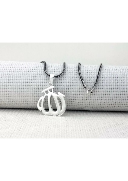 Allah Yazılı Büyük Boy Parlak 925 Ayar Gümüş Erkek Kolye