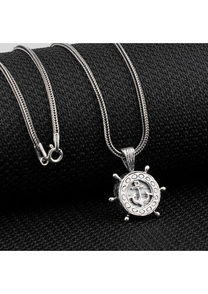 Cevşeni Kebir Dualı Yazılı Çapa Dümen Tasarımlı 925 Ayar Gümüş Erkek Kolye