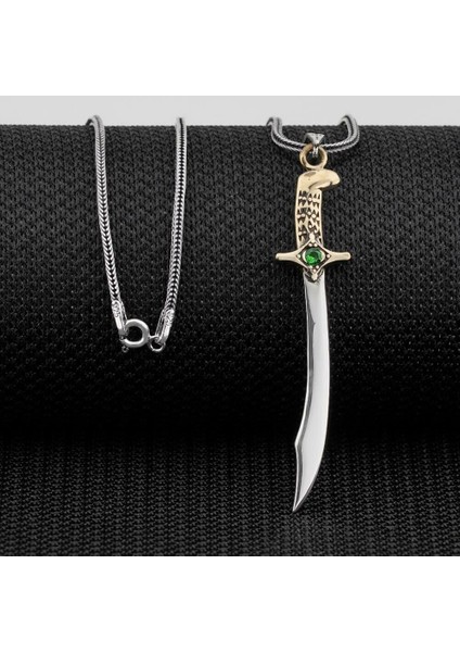 Yeşil Zirkon Taşlı Osmanlı 925 Ayar Gümüş Erkek Kolye