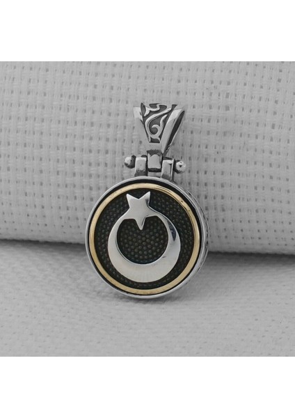 Ay Yıldız Ortası Dönen Tasarımlı 925 Ayar Gümüş Erkek Kolye Ucu