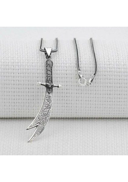 Zülfikar Figürlü Dualı 925 Ayar Gümüş Erkek Kolye