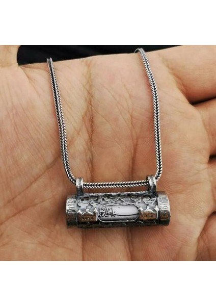 Dualı Cevşeni Kalın Zincir 925 Ayar Gümüş Erkek Kolye