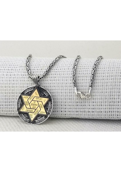 Hz Süleyman Mührü Kral Zincirli 925 Ayar Gümüş Erkek Kolye