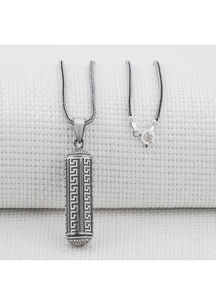 Silindir Cevşeni Kebir Dualı 925 Ayar Gümüş Orta Boy Erkek Kolye