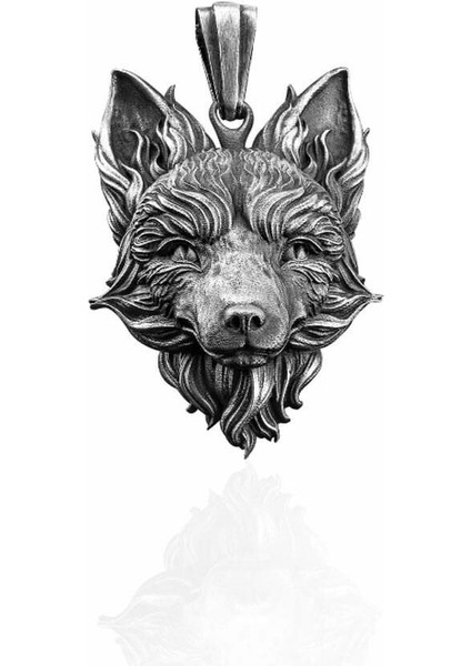 Tilki Üç Boyutlu Zincir 925 Ayar Gümüş Erkek Kolye Ucu