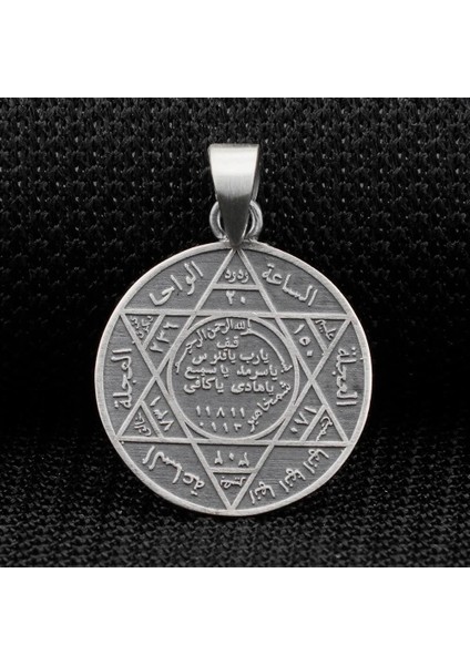 Yuvarlak Süleyman Mührü 925 Ayar Gümüş Erkek Kolye