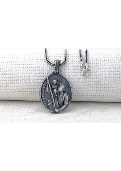 Aziz Christopher Üç Boyutlu 925 Ayar Gümüş Erkek Kolye