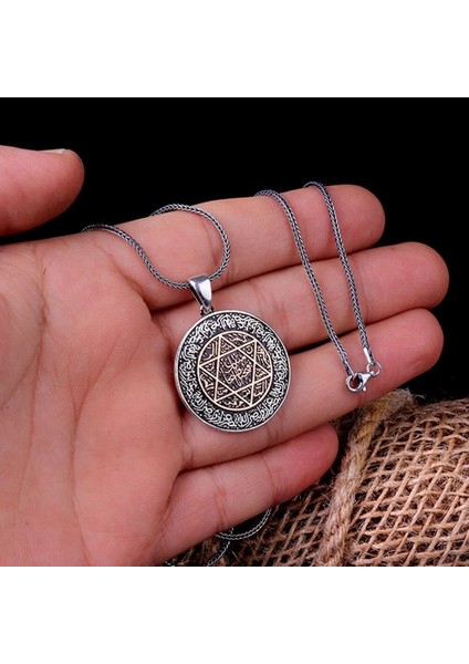 Hz Süleyman Mührü Fetih Suresi Ikinci Ayeti Yazılı 925 Ayar Gümüş Erkek Kolye