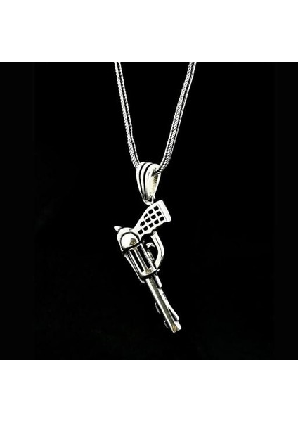 Özel Tabanca Tasarımlı 925 Ayar Gümüş Erkek Kolye