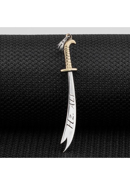 Türkçe ve Arapça Hz Ali Yazılı Zulfikar 925 Ayar Gümüş Erkek Kolye Ucu