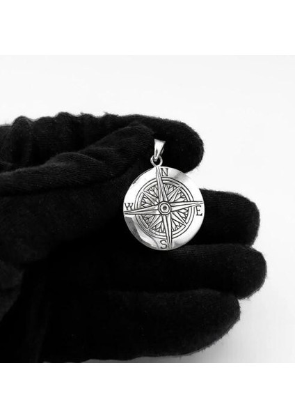 Pusula Yön Tasarımlı 925 Ayar Gümüş Erkek Kolye Ucu