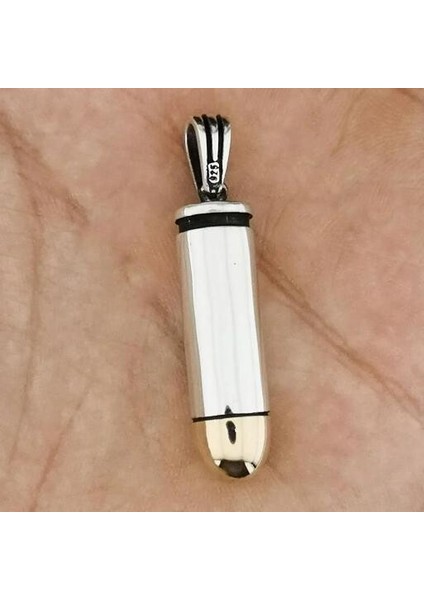 Özel Mermi Kurşun 925 Ayar Gümüş Erkek Kolye