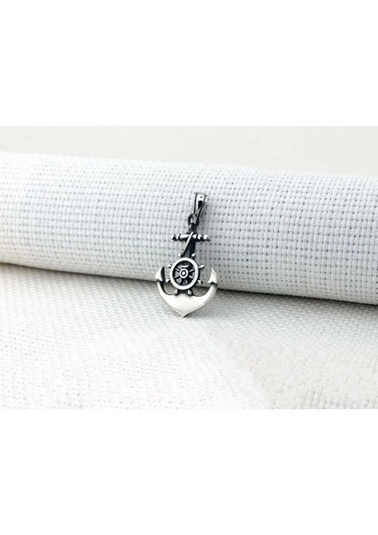 Çapa Dümen Tasarımlı 925 Ayar Gümüş Erkek Kolye Ucu