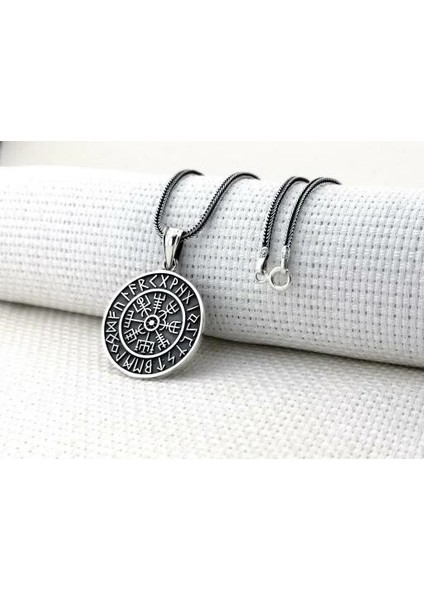 Viking Vegvisir Pusulası 925 Ayar Gümüş Erkek Kolye