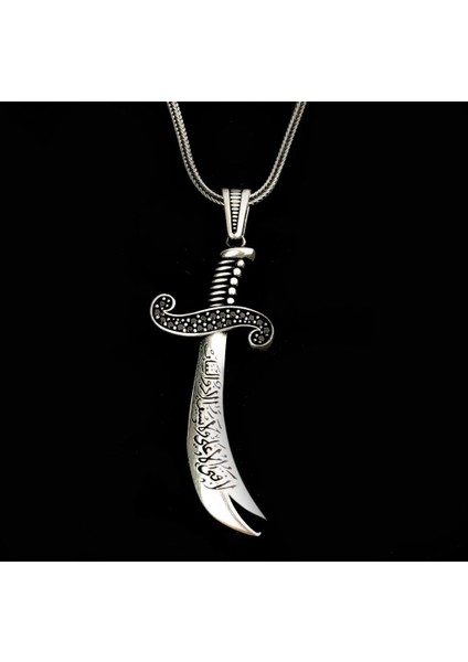 Zulfikar La Feta Illa Ali La Seyfe Iila Zulfikar 925 Ayar Gümüş Erkek Kolye