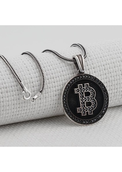 Bitcoin 925 Ayar Gümüş Erkek Kolye