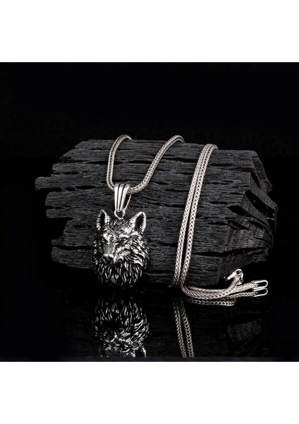 Yeleli Kurt 925 Ayar Gümüş Erkek Kolye