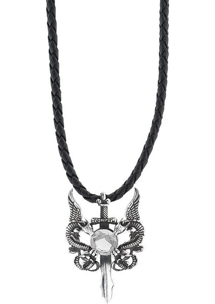 Ejderha Tsarımlı Deri Ipli 925 Ayar Gümüş Erkek Kolye