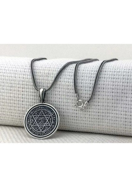 Hz Süleyman Mührü Yuvarlak 925 Ayar Gümüş Erkek Kolye