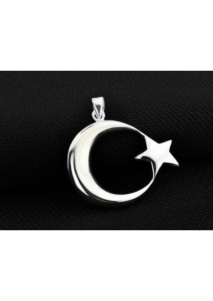 Şanlı Ay Yıldız Büyük Boy 925 Ayar Gümüş Erkek Kolye Ucu
