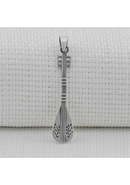 Bağlama Saz Tasarımlı 925 Ayar Gümüş Erkek Kolye Ucu