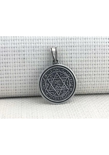 Hz Süleyman Mührü Yuvarlak 925 Ayar Gümüş Erkek Kolye Ucu