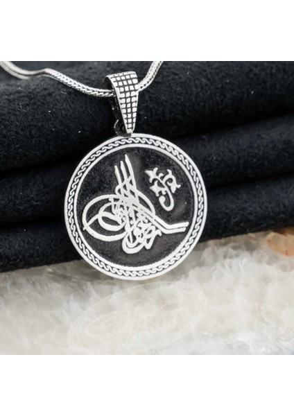 Osmanlı Tuğralı 925 Ayar Gümüş Erkek Kolye