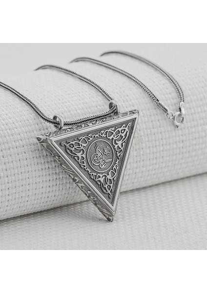 Osmanlı Tugra Cevşeni Kebir Dualı Orta Boy Kalın Zincirli 925 Ayar Gümüş Erkek Kolye
