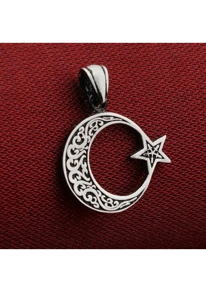 Ay Yıldız Tasarımlı 925 Ayar Gümüş Erkek Kolye Ucu