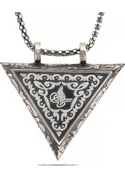 Açılabilen Üçgen Tugra Muskalıkçevşen Dualı Erkek 925 Ayar Gümüş Kolye