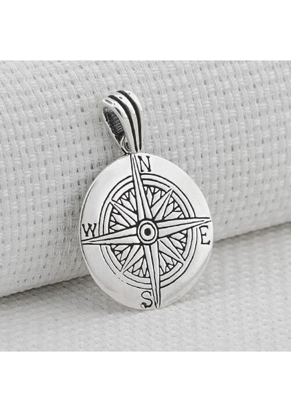 Pusula Yön Tasarımlı 925 Ayar Gümüş Erkek Kolye