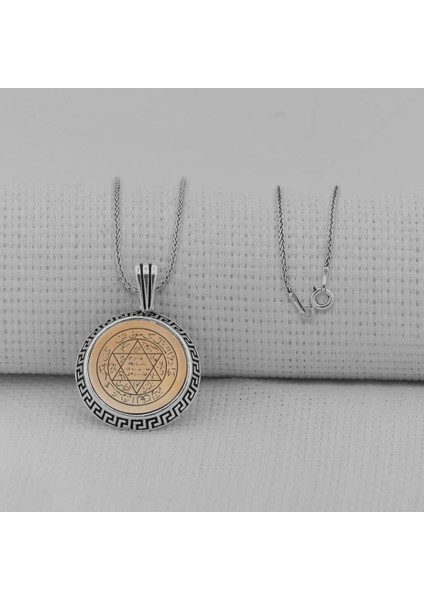 Hz Süleyman Mührü Yuvarlak 925 Ayar Gümüş Erkek Kolye