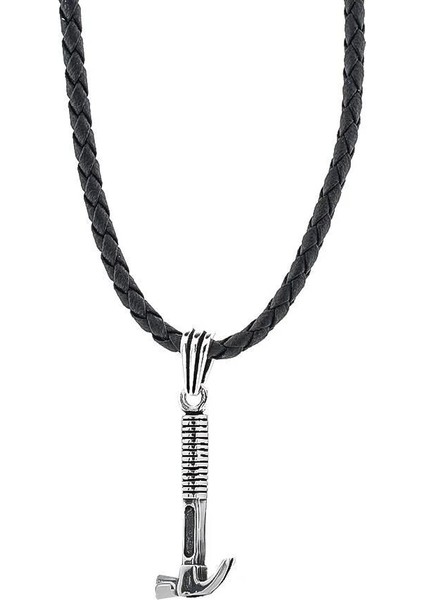 Çekiç Tasarımlı Deri Ipli 925 Ayar Gümüş Erkek Kolye