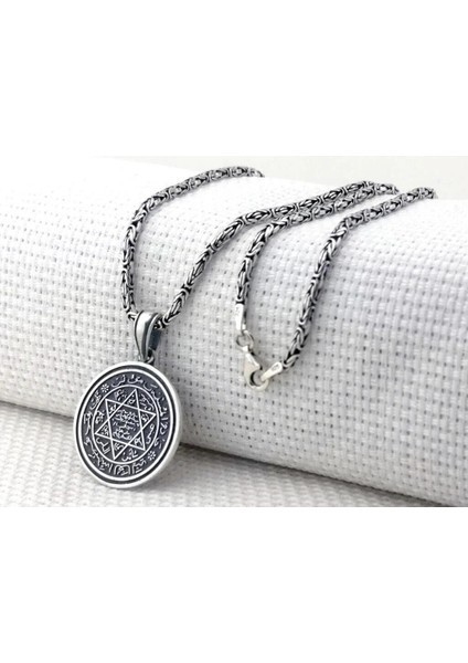 Hz Süleyman Mührü Kral Zincirli 925 Ayar Gümüş Erkek Kolye