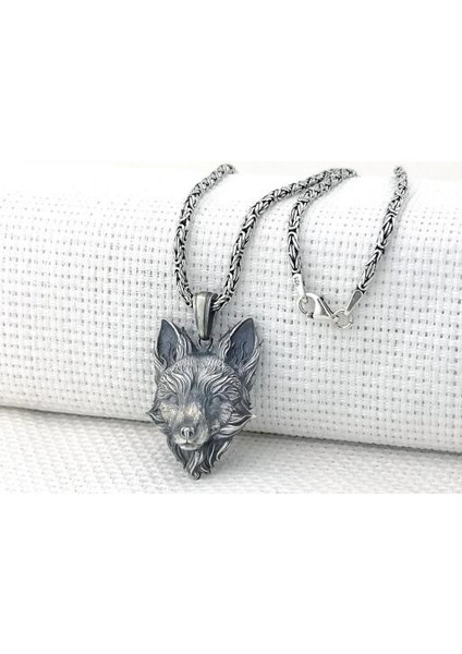 Tilki Üç Boyutlu Kral Zincir 925 Ayar Gümüş Erkek Kolye