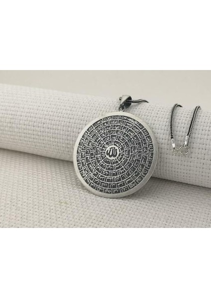 Büyük Boy Esma Husna Dualı 925 Ayar Gümüş Erkek Kolye