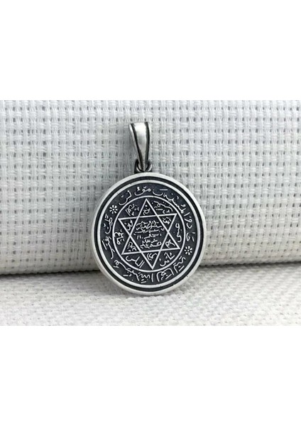 Hz Süleyman Mührü Yuvarlak 925 Ayar Gümüş Erkek Kolye Ucu