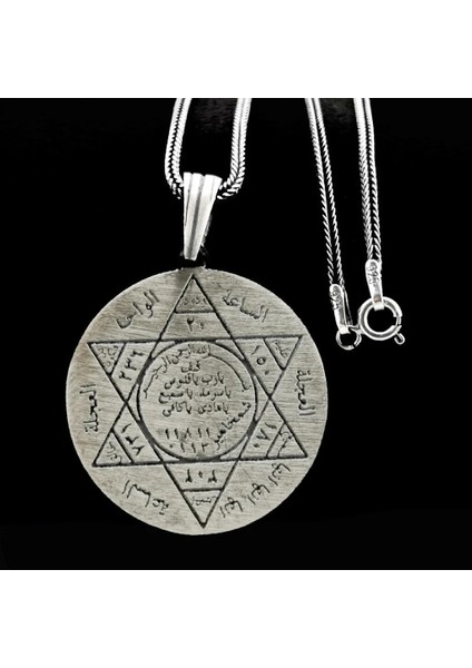 Süleyman Mührü Kalın Zincirli 925 Ayar Gümüş Erkek Kolye