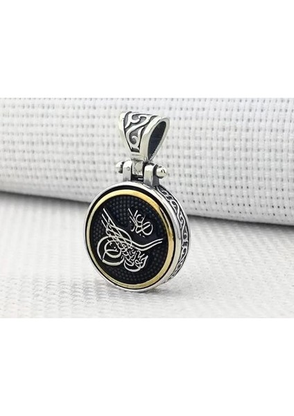 Osmanlı Tuğra Desenli Ortası Dönen 925 Ayar Gümüş Erkek Kolye Ucu